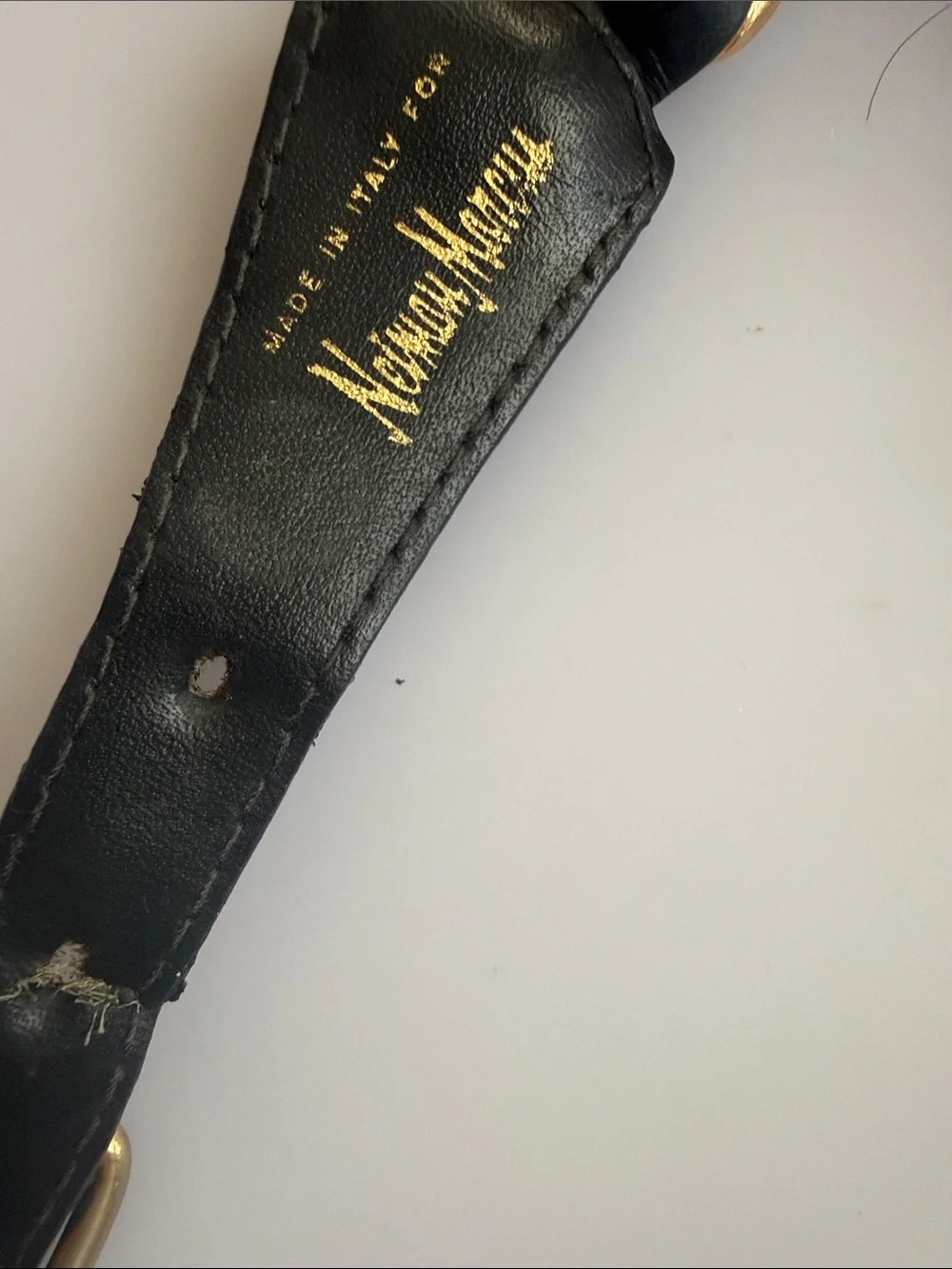 Made in Italy Neiman Marcus Gold-Tone Chain with Black Leather Weave Strap Belt